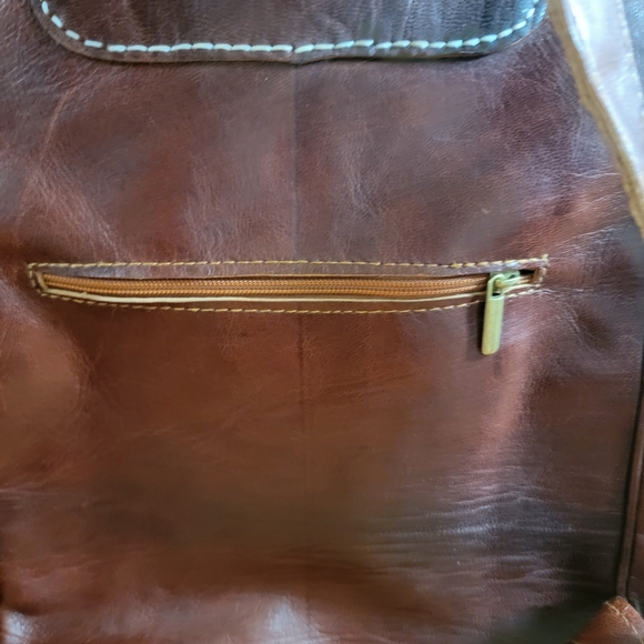 Red Brown Handmade Genunine Goat Leather Satchel Backpack - Picture 3 of 8
